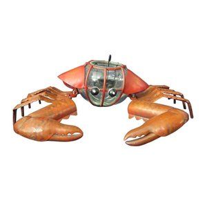 Crab Tea Light Holder Dungeness Metal Glass Beach Rustic Paint Flaws Leans Left